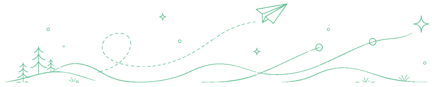 rhoam-mailing-list-illustration Minimal monochrome illustration of a countryside-style mailbox overflowing with letters, with a paper aeroplane flying away along a dotted path.